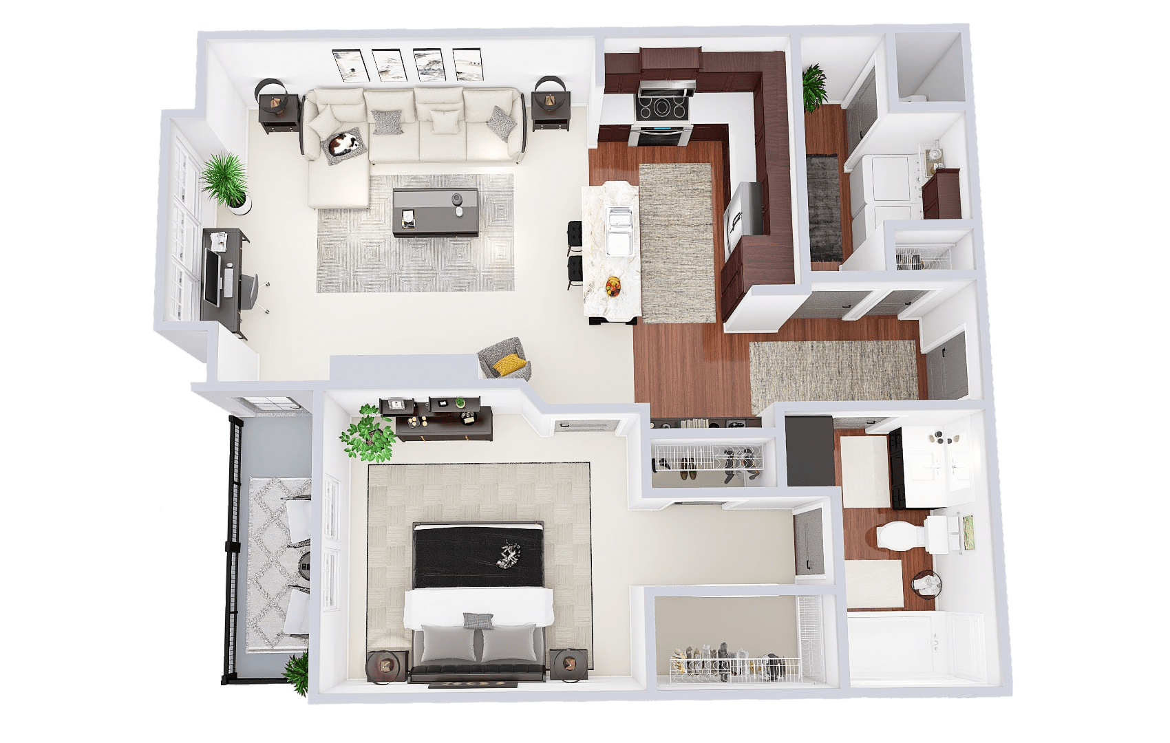 Floor plan for 1 bed, 1 bath, 876 sqft